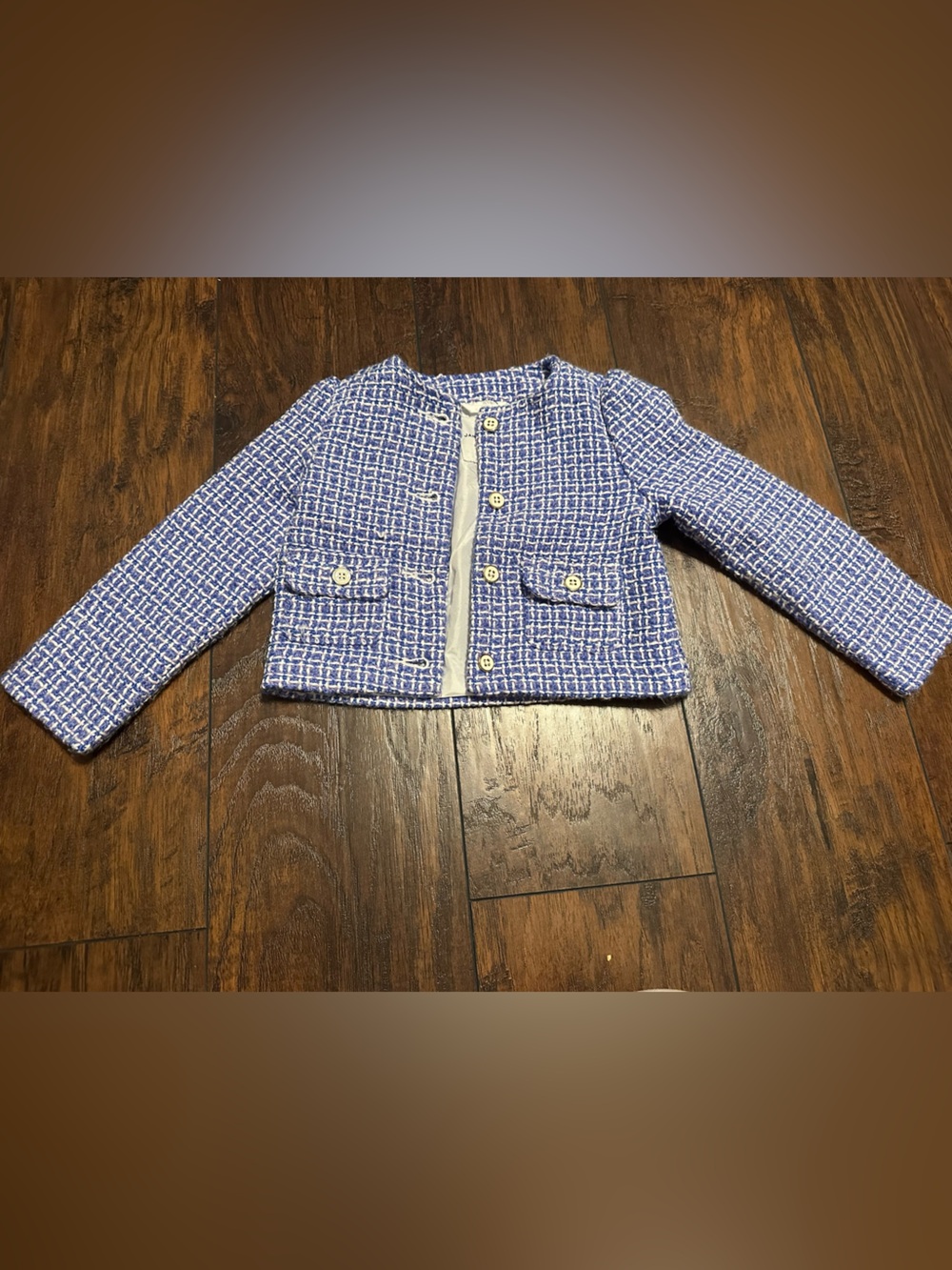 Janie and Jack Blue Tweed Cropped Button Jacket